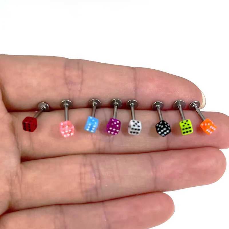 2Pcs/Lot 1.2*8+3mm Dice Acrylic Lip Piercing 16G Candy Color Labret Piercing Stud Tragus Earbone Earrings Body Jewelry Y240921