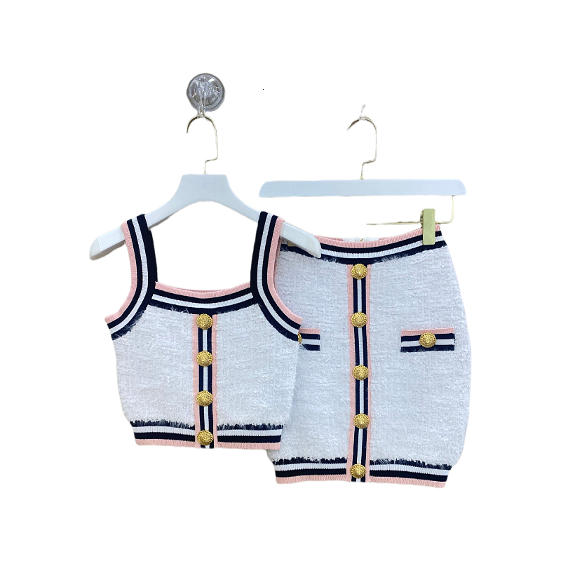 Women's Suits Summer High Quality White Knitted Vest Camis With A-E Skirt Sets For Female 2024 New Ddxgz2 6.19