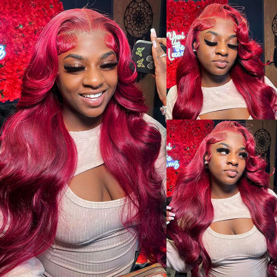 200 Density 13x4 HD Frontal Wig 99j Bury human haie wig Body Wave Lace Front Human Hair Brazilian For Women