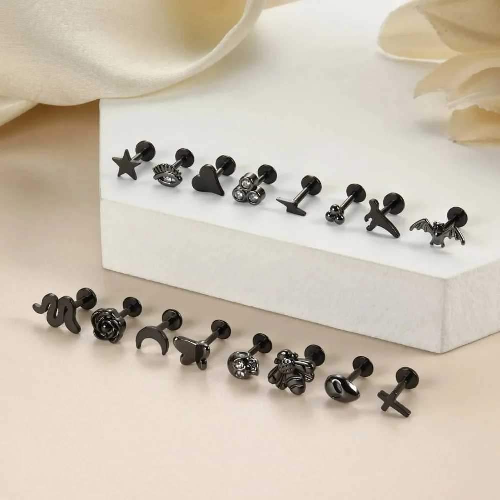 FINREZIO 1Pc Punk Tragus Stainless Steel Piercing Jewelry for Women Men Helix Cartilage Conch Earring Nose Studs Medusa Labret Y240921