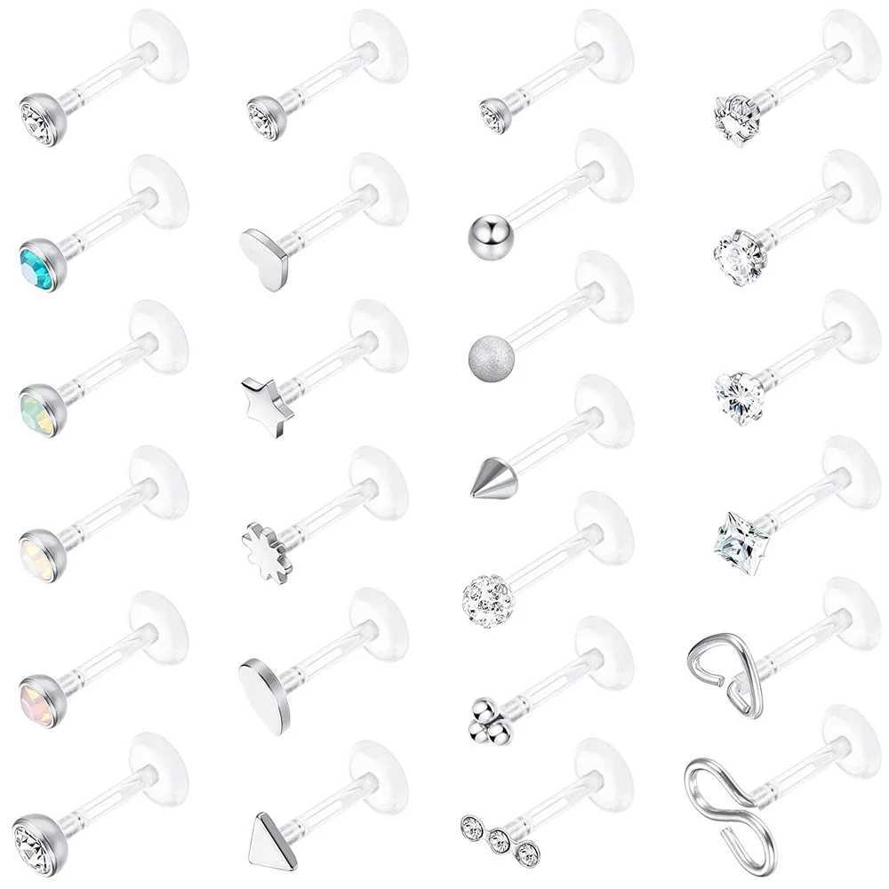 WKOUD 16G Tragus Forward Helix Cartilage Earrings Studs Clear Labret Stud Lip Rings Monroe Piercing Jewelry Y240921