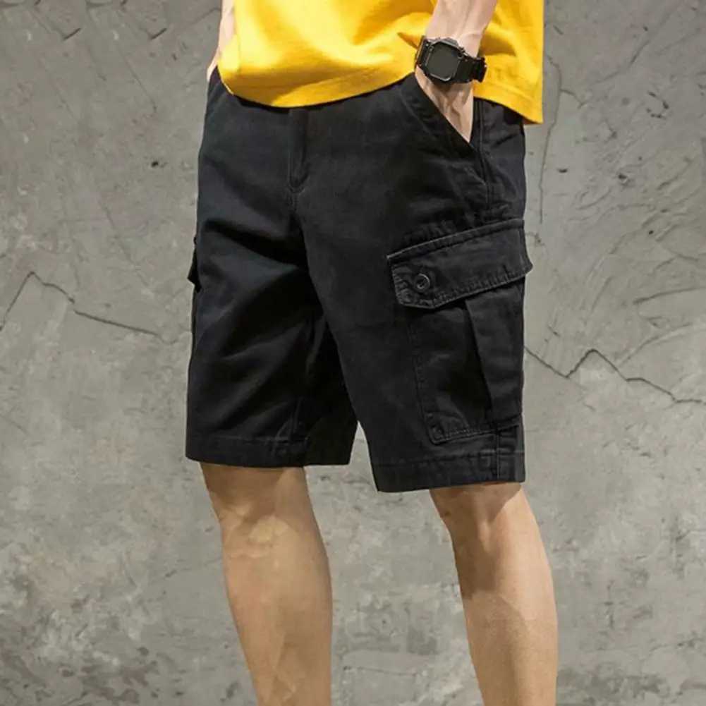Men Cargo Shorts Joggers Shorts Work Casual Pants Male Multi Pockets Buttons Loose Wide Leg Knee Length Summer ShortsX240921