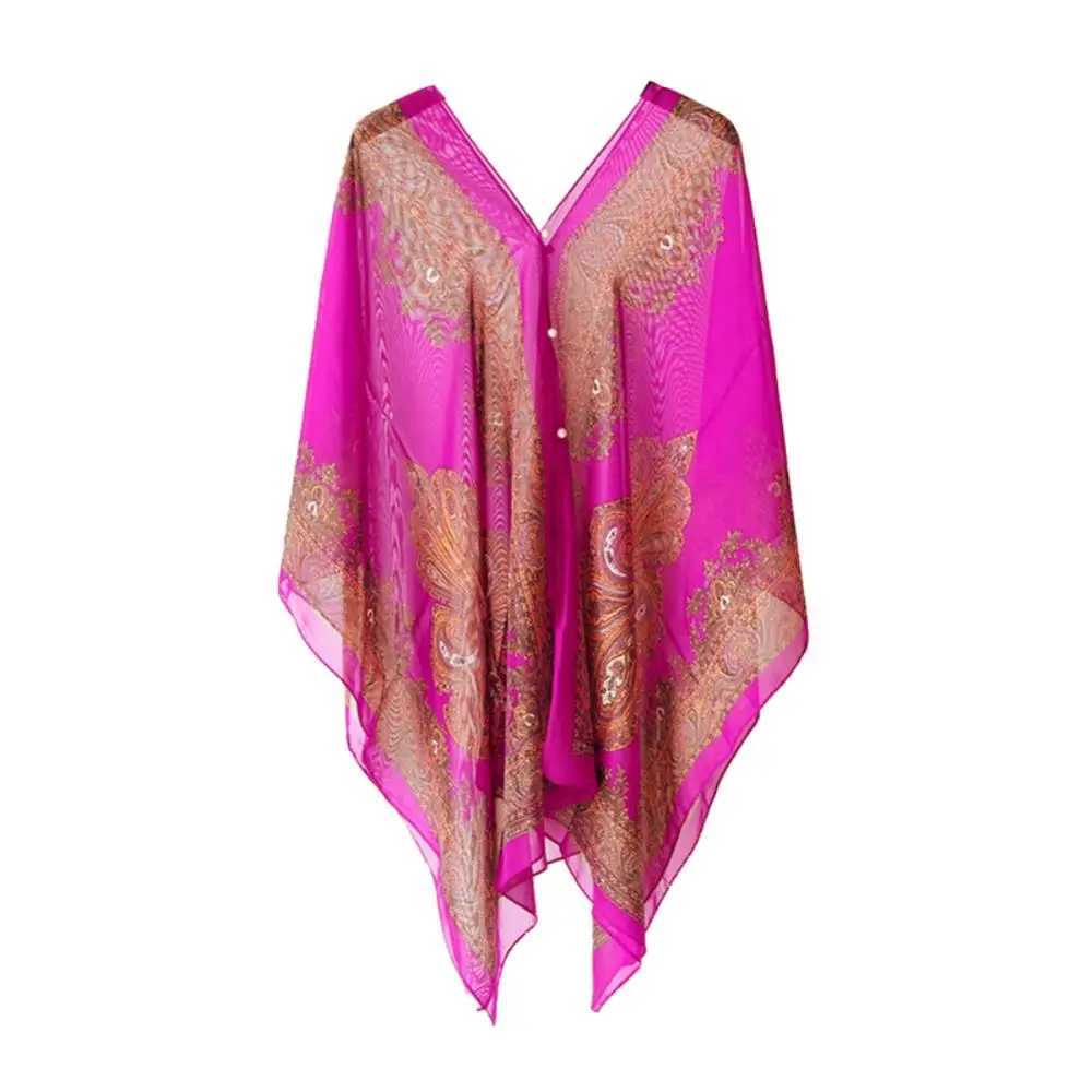 Womens Scarf Shawl Summer Beach Bikini Cover Loose Chiffon Shirt Shawl with Button Sunshine Comfortable Cover Hot W240921