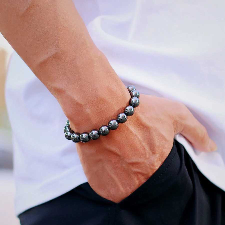 New Genuine Natural Hematite Stone Bracelet For Men 4/6/8/10/12mm Black Round Strand Braslet Leisure Accessories Erkek BileklikX240921