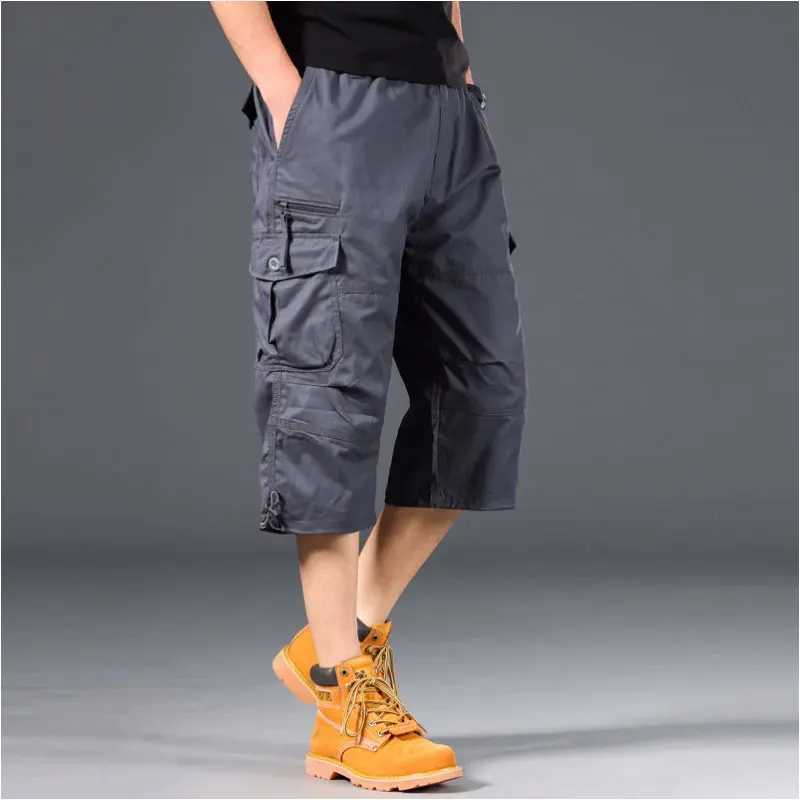 Summer Knee Length Cargo Shorts Mens Loose Casual Cotton Multi Pockets Breeches Capri Short Jogging Camouflage Tactical ShortsX240921