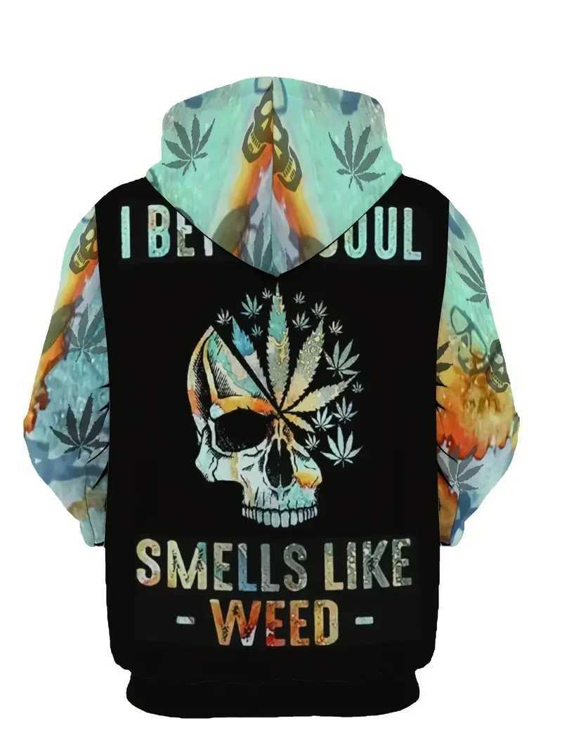 Mens hooded sweatshirt with skull leaf pattern print casual graphic design zipper hooded top sports shirt mens oversized clothing W240921