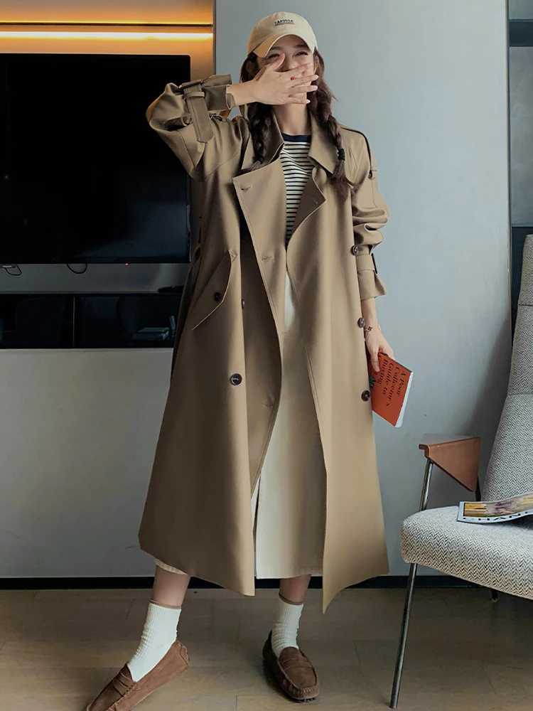 LANMREM Irregular Trench Coat For Women 2024 Spring Solid Color Lapel Double Breasted Fashion Long Windbreaker Clothing 2R7862X240921