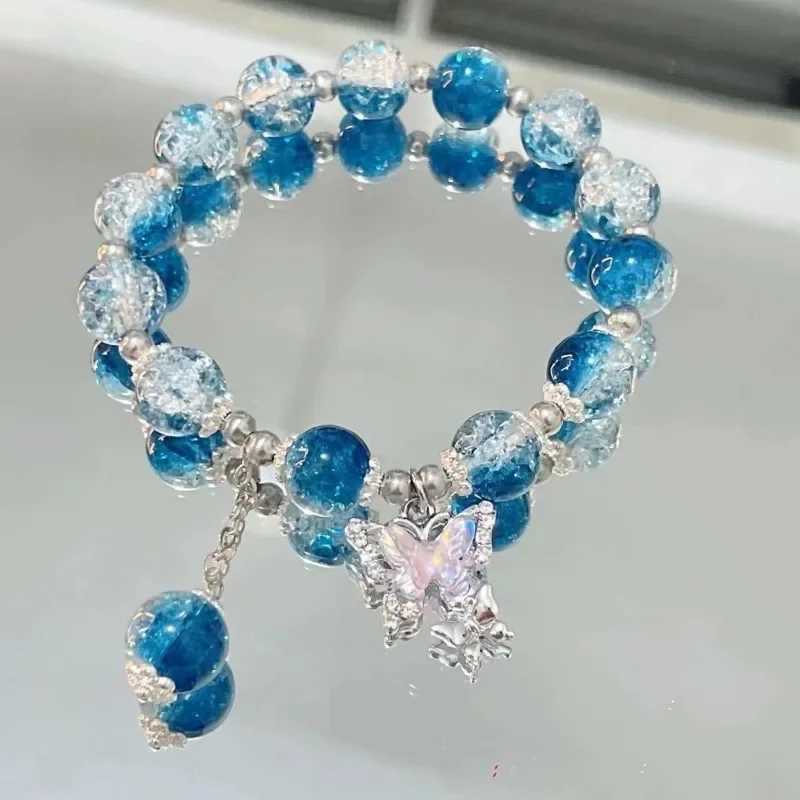 Simple Design Bead Bracelet Y2k Star Chain Tassel Bracelet for Women Fantasy Blue Crystal Elastic Rope Best Friend Jewelry GiftsX240921