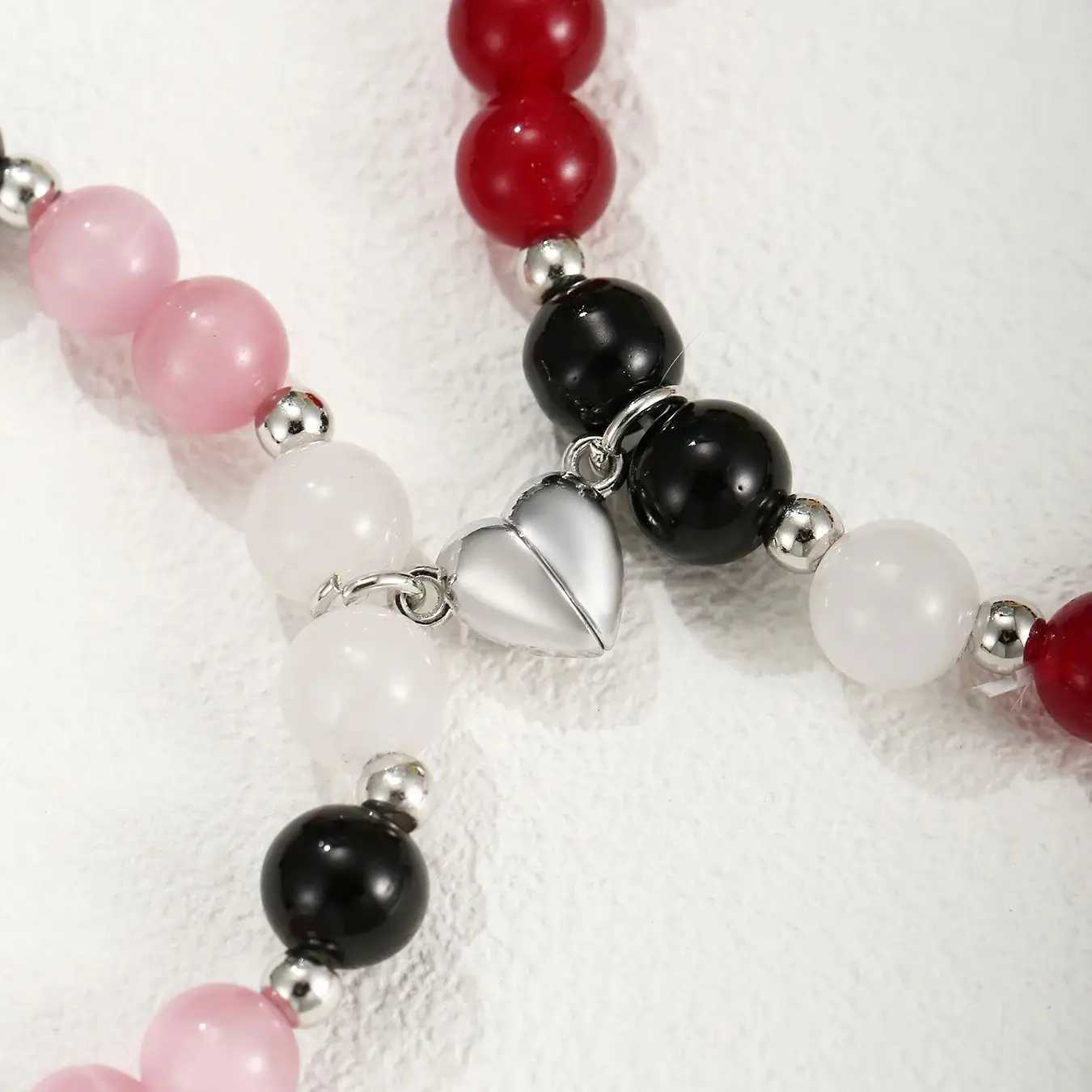 2 pcs of Spider Pendant Herat Shape Magnet Bead Elastic Couples Bracelets Bff Trendy Jewelry GiftX240921