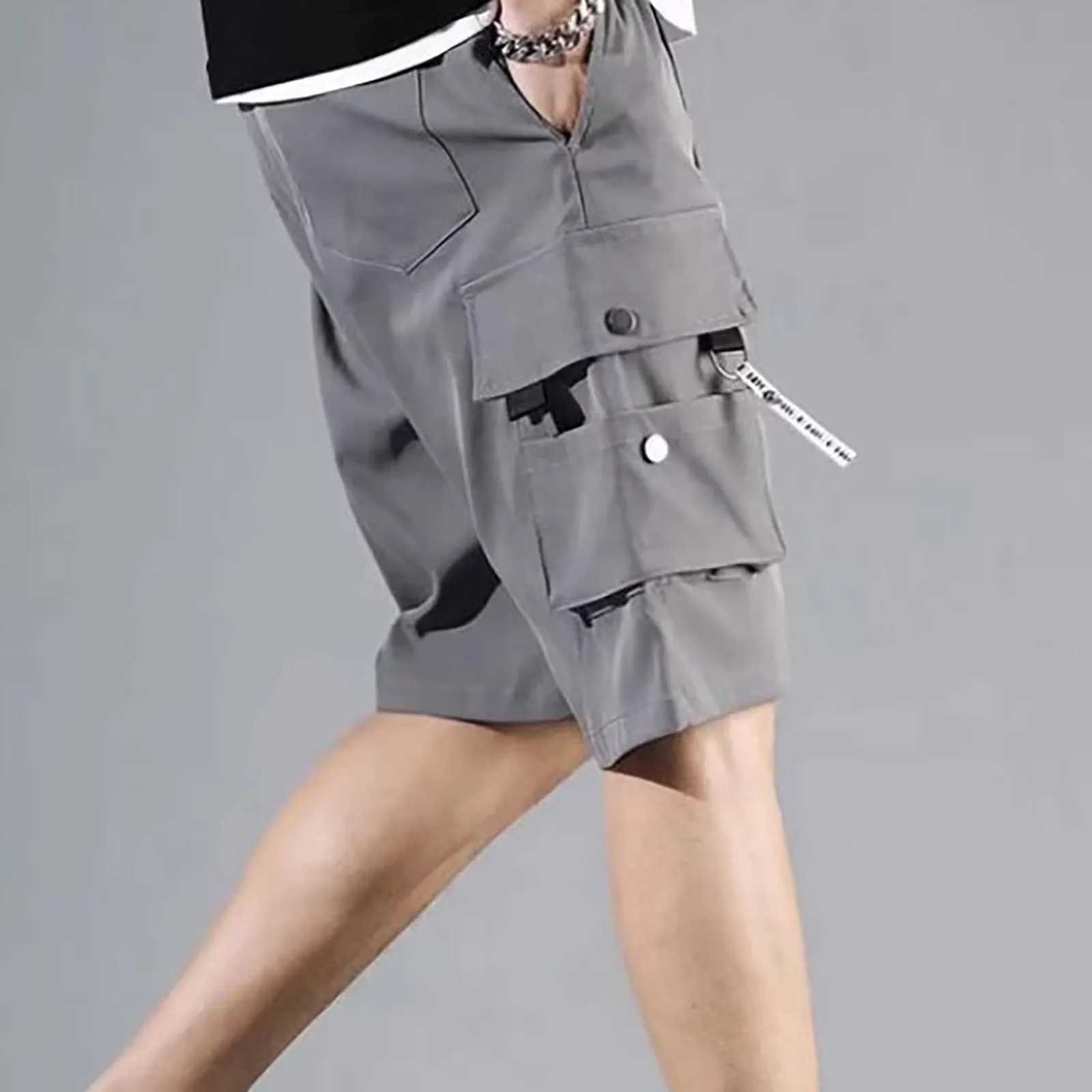 MenS Summer Shorts Elastic Waistband Drawstring Shorts Multi Pockets Straight Wide Leg Mid-Rise Sport Cargo Shorts StreetwearX240921