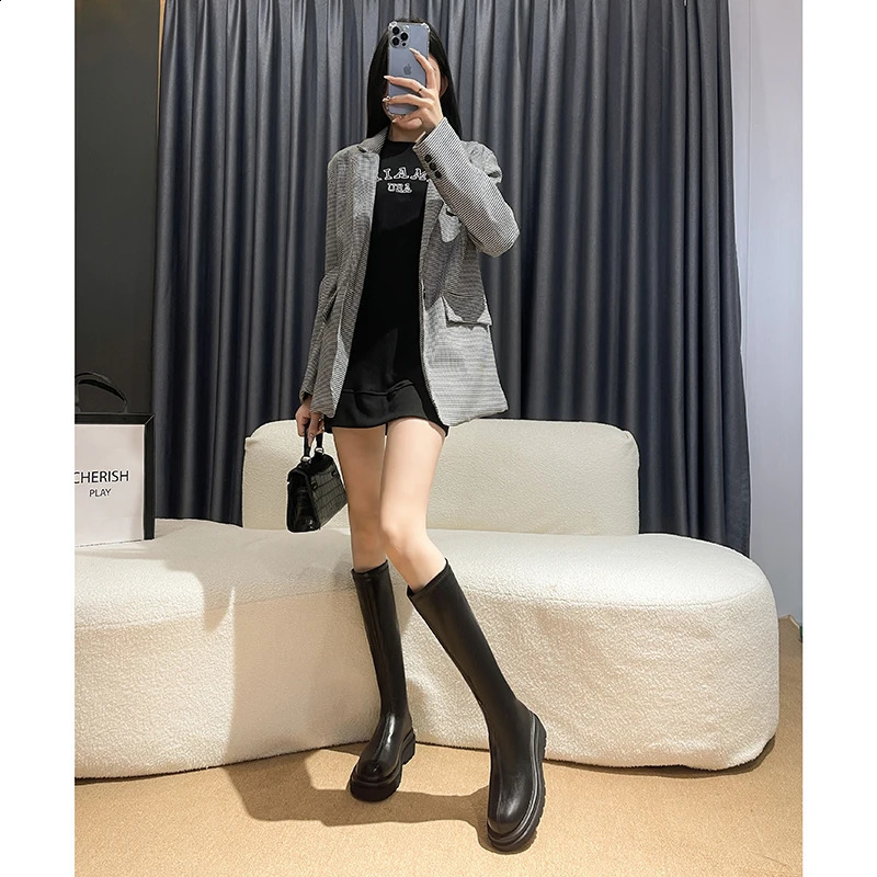 Platform Heel Women Knee-High Boots Fashion Comfort Warm Fur Shoes Autumn Winter Womens Knight Long Booties 240909