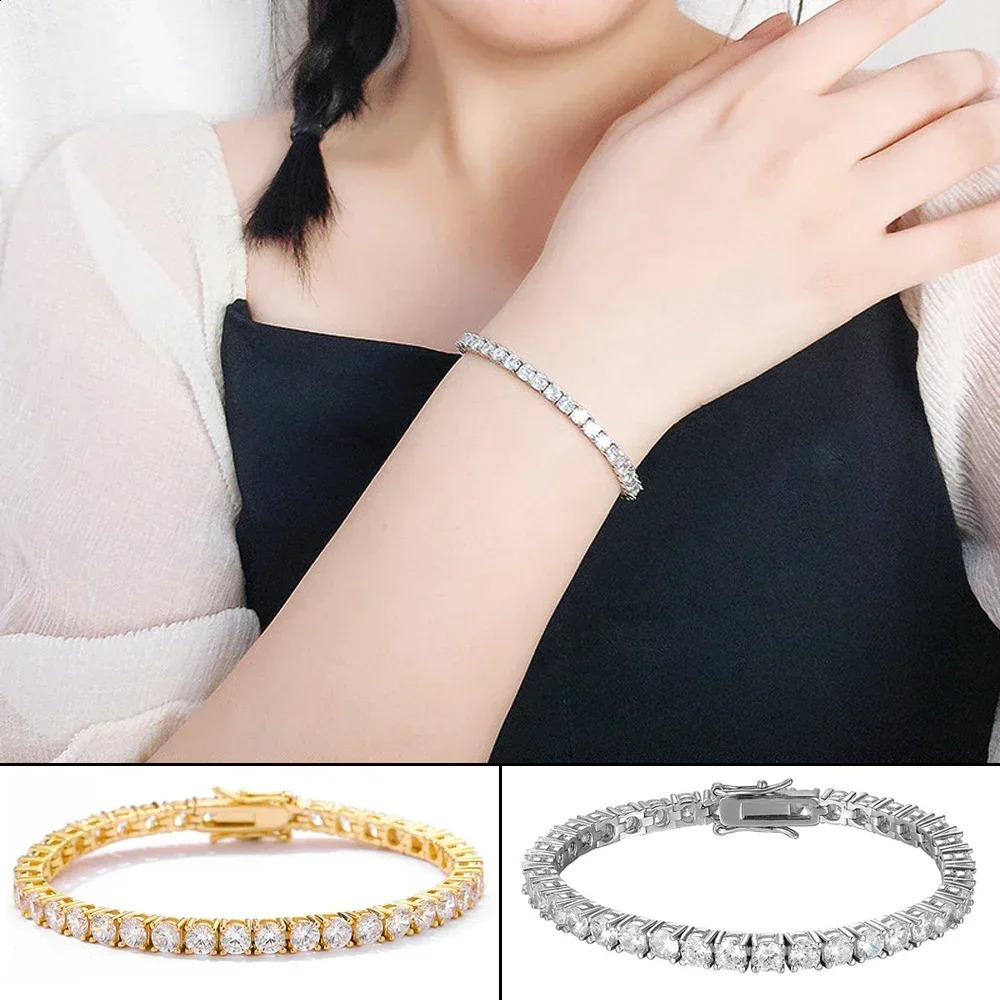 Classic cubic zirconia womens tennis bracelet 14K goldplated Rhinestone CZ wholesale sizes 7 8 9 inches 240912