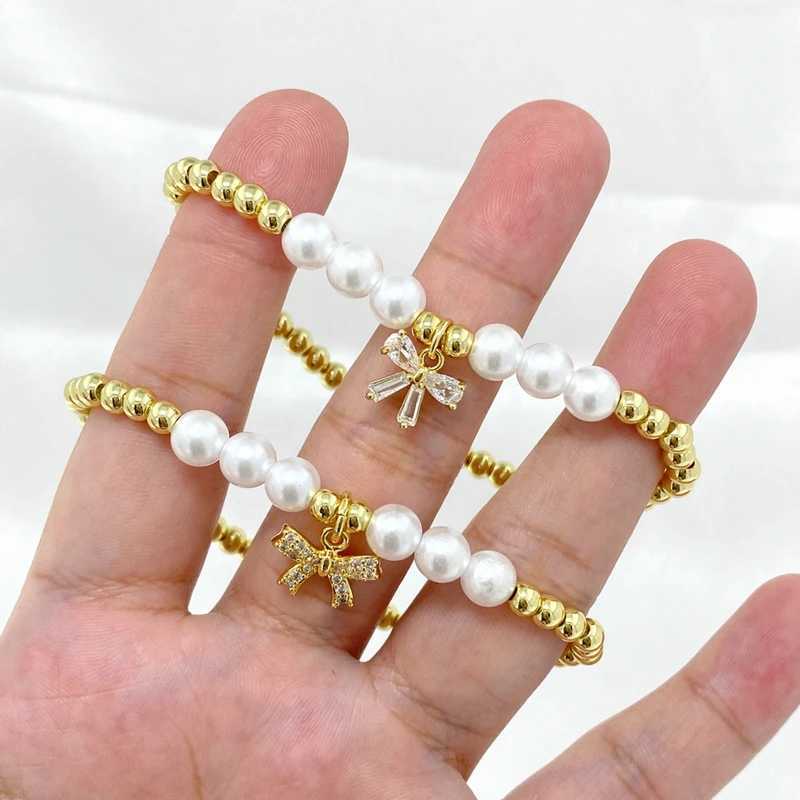 New Boho Wholesale Summer Design Gorgeous Lucky Pearl Multi 18K Gold Plated Copper Bead Bow Bracelets for WomenX240921
