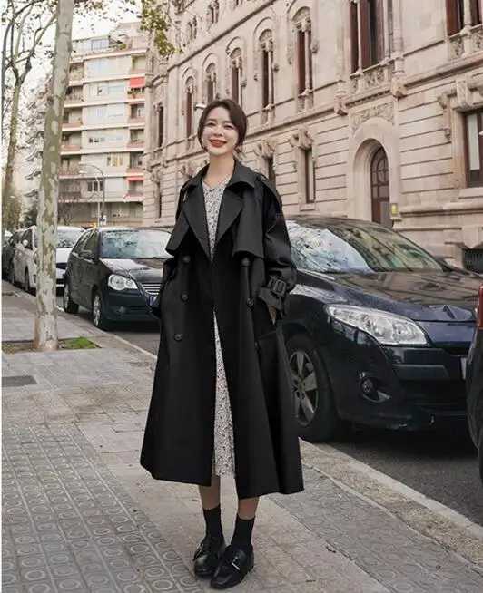 Autumn Clothes Women 2023 Lapels Double Row Buttons Long Windbreaker Women Work Jacket Trench Coat for Women Tops OvercoatX240921