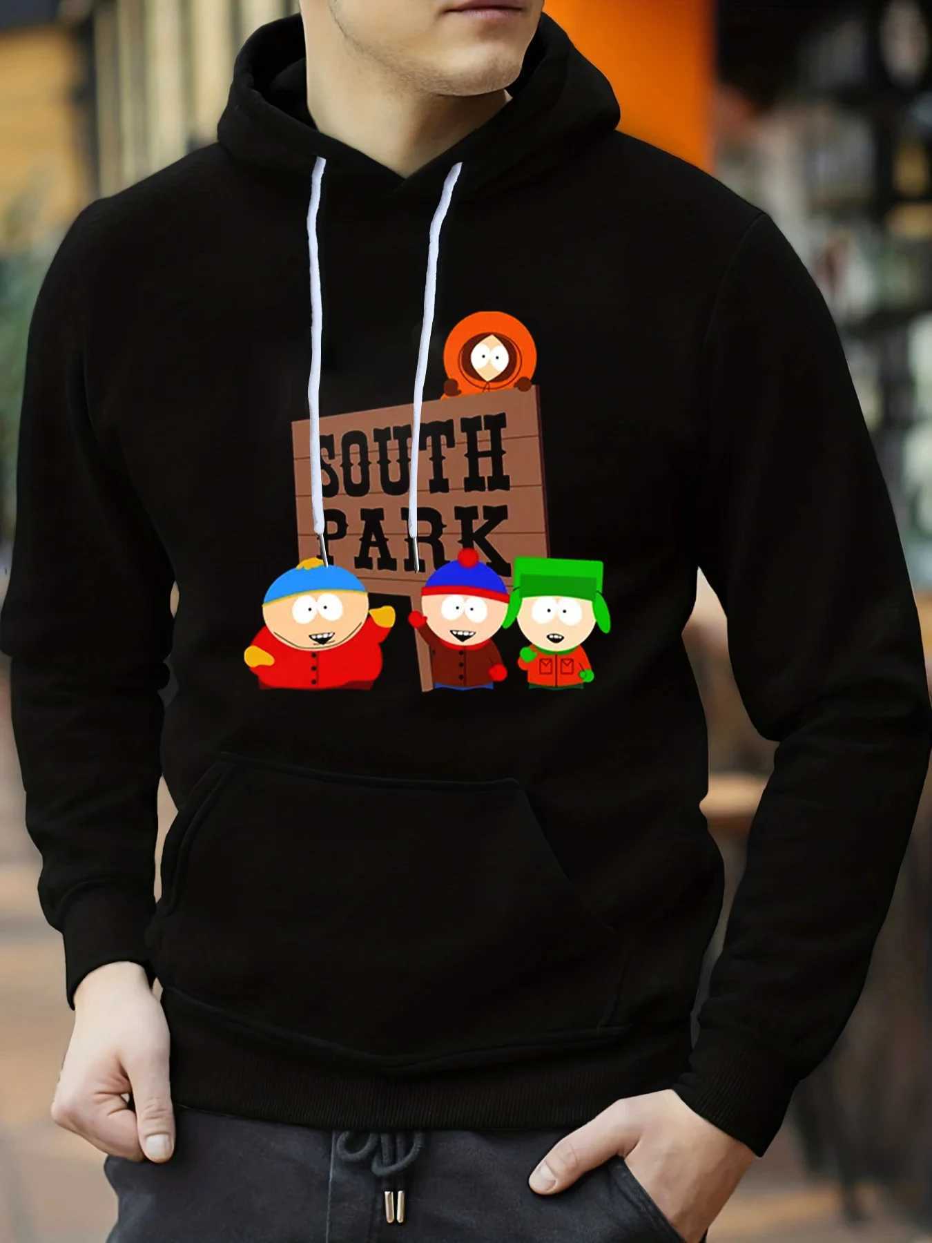 Design Harajuku graphic hoodie South Park print mens Pullover hoodie fashion black and white pop Sudadera Con Capucha Hombre W240921