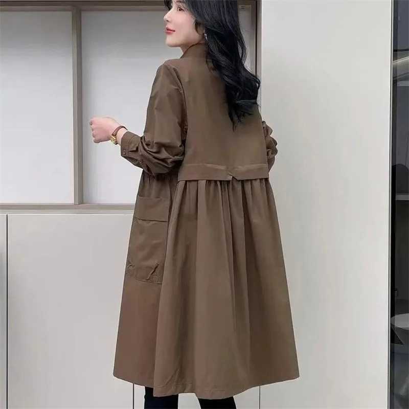 Large Size Windbreaker Jacket Women Long 2024 New Coat Middle-Aged Mothers Outerwear Casual Western-Style Shirt Thin Female TopX240921