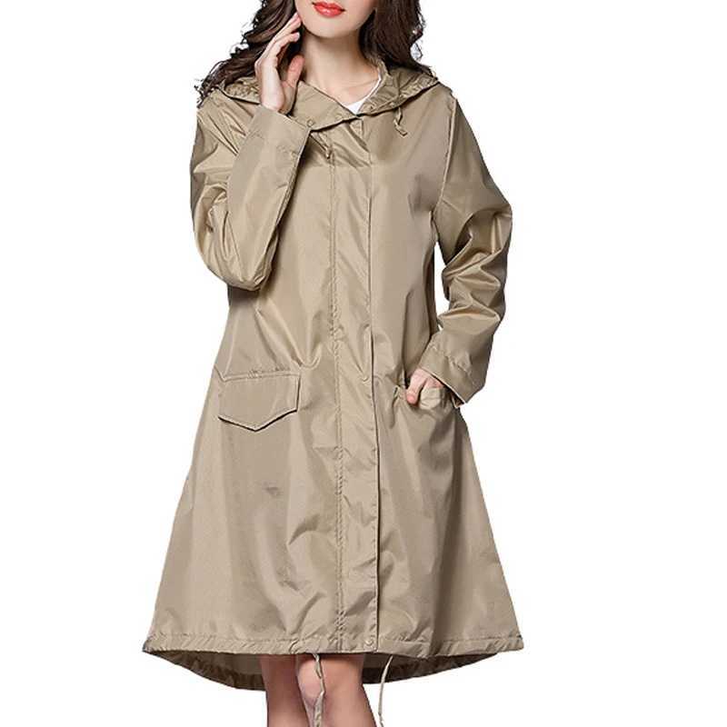 Fashion Women Rain Coat Solid Color Portable Outdoor Hiking Zipper Long Poncho Rain Jacket Cover Waterproof Hooded RaincoatX240921