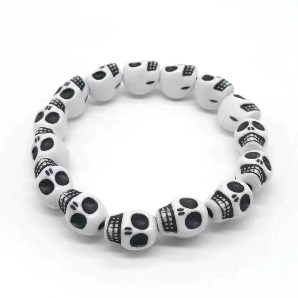 Retro Multi Color Personalized Skull Head Acrylic Beaded Bracelet for Halloween GiftX240921