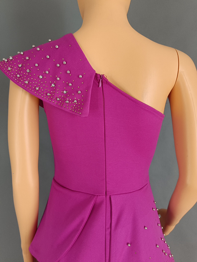 Elegant Jumpsuits For Women Shoulder Sleeveless Beading Dias Wide Leg Pants One Piece Outfit Ocn Party Clothing