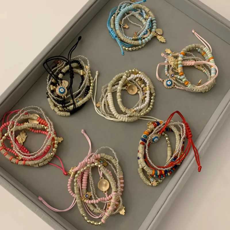 Vintage Bohemia Multilayer Elastic Beaded Bracelets Set For Women Evil Eye Beads Combination Handmade Bracelet Jewelry GiftX240921
