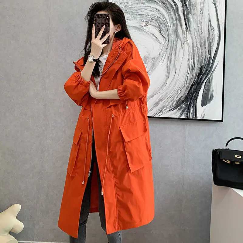 Spring and Autumn New Womens Thin Waist Loose Slim Coat Medium Length WindbreakerX240921