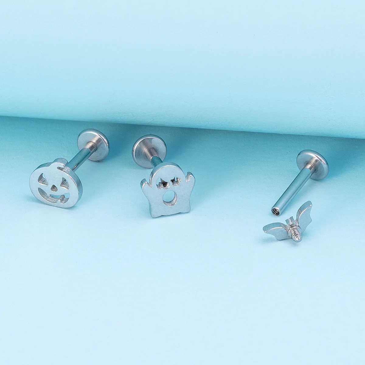 1pc Halloween Labret Lip Piercing Stud Stainless Steel Ghost Pumpkin Bat Lip Rings Monroe Piercing Jewelry Cartilage Earring 16G Y240921