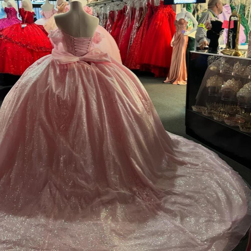 Pink Quinceanera Dresses 2025 Sweet 15 16 Applique Lace Beads Tull Bow Birthday Party Gown Vestidos Para XV Princess Miss Pageant