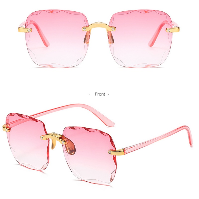 Square Rimless Sunglasses Women Rectangle Fashion Popular Men Shades Small Sun Glasses For Female Male Summer Traveling Purple S139 IVISTA