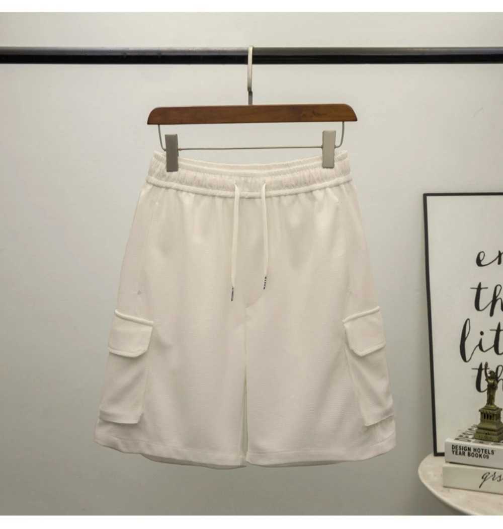 Mens summer cargo shorts Waffle fabric mens multi-pocket solid color casual shorts Youth mens sports shortsX240921