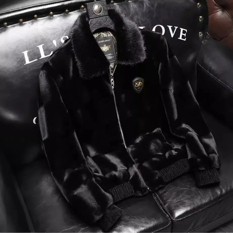 Winter Mens Faux Fur Leather High-Quality Solid Color Wool Er Thick Warm Jacket Outdoors Cold-Proof Coats Men Clothing