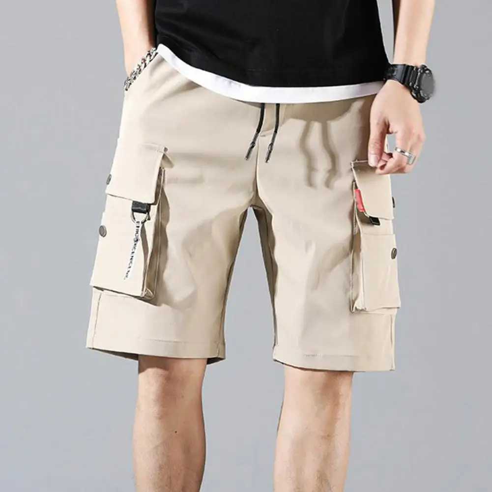 Drawstring Cargo Shorts Men Quick Dry Multi pocket Loose Casual Baggy Shorts Hip Hop Wide Leg Sport Shorts StreetwearX240921