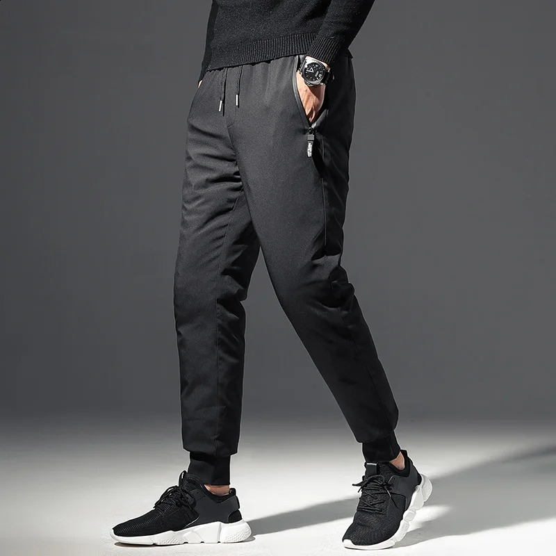 Mens Down Pants 90% White Duck Down Solid Black Winter Pants Drawstring Windproof Thicken Warm Trousers for Men 240913