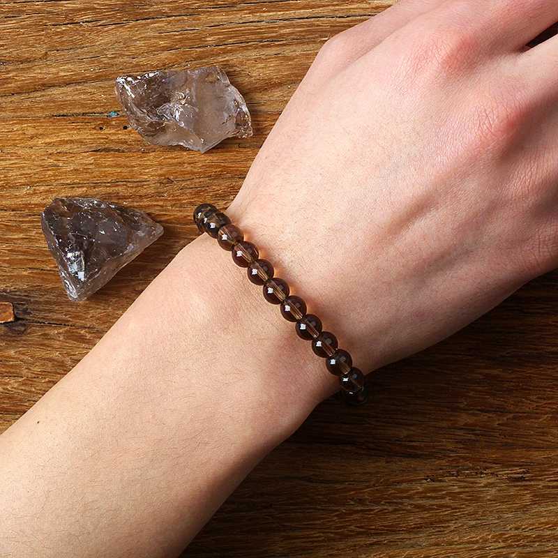 Natural Stone Smoky Quartz Beads Bracelets Men Women Tea Brown Crystal Healing Energy Bangle Yoga Meditataion Jewelry WholeslaeX240921