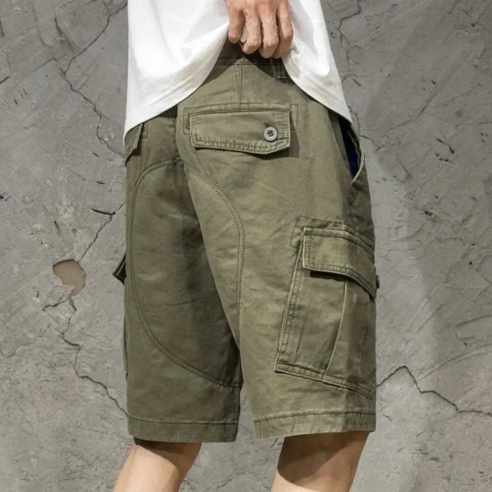 Multi Pockets Button Flying Summer Shorts Mid Rise Solid Color Straight Cargo Shorts StreetwearX240921