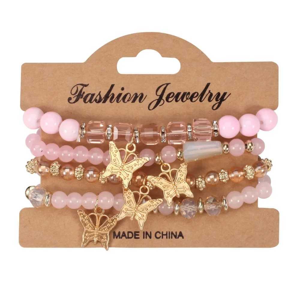 4Pcs/Set Bohemian Multi-Layer Butterfly Pendant Bracelets Hand-Beaded Artificial Crystal Glass Bracelet Fashion JewelryX240921