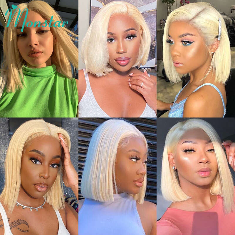 613 Blonde Glueless Human Hair Ready to Wear 5x5 Closure 13x4 13x6 Straight Bob Wig Front Frontal Brazilian Wigs on Sale