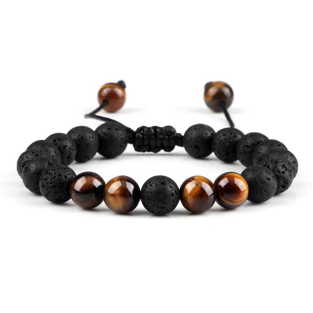 Men Bracelet Tiger Eye Stone Braided Bracelet Black Matte Natural Stone Beads Bracelet Couple Distance Charm Yoga Jewelry GiftsX240921