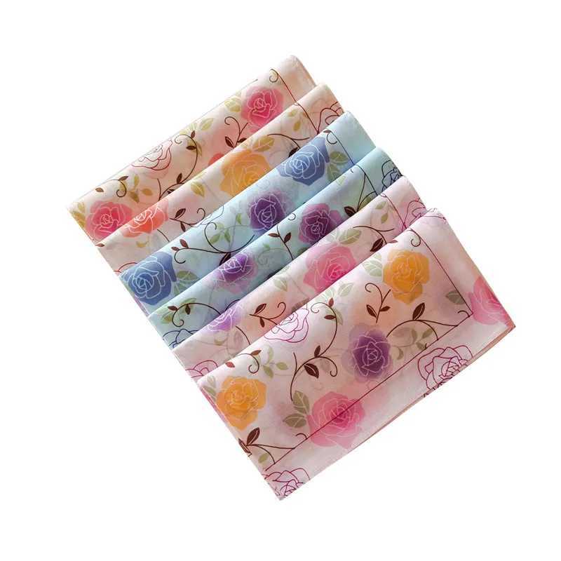 3pcs 45x45cm 100% pure cotton retro peony flower print womens handle headscarf soft sweat wipe square scarf wedding party gift W240921