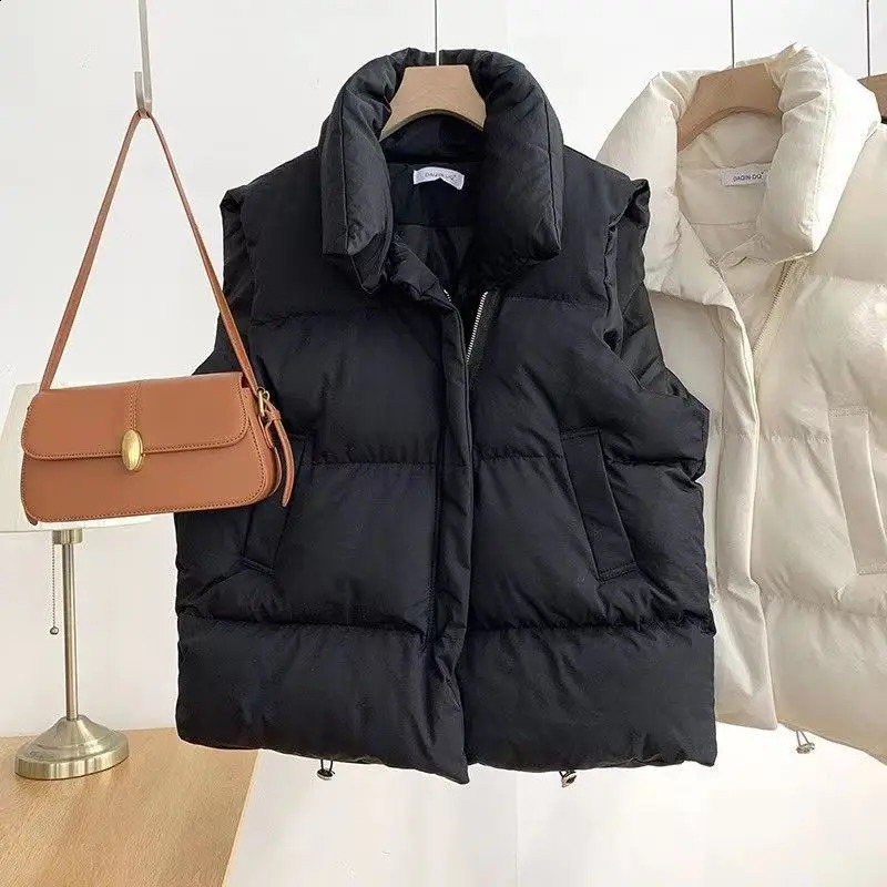 Autumn Winter Y2K Vest Women Thick Warm Down Vest Harajuku Loose Jacket Casual Outerwear Short Waistcoat Windproof Vest Coats 240919