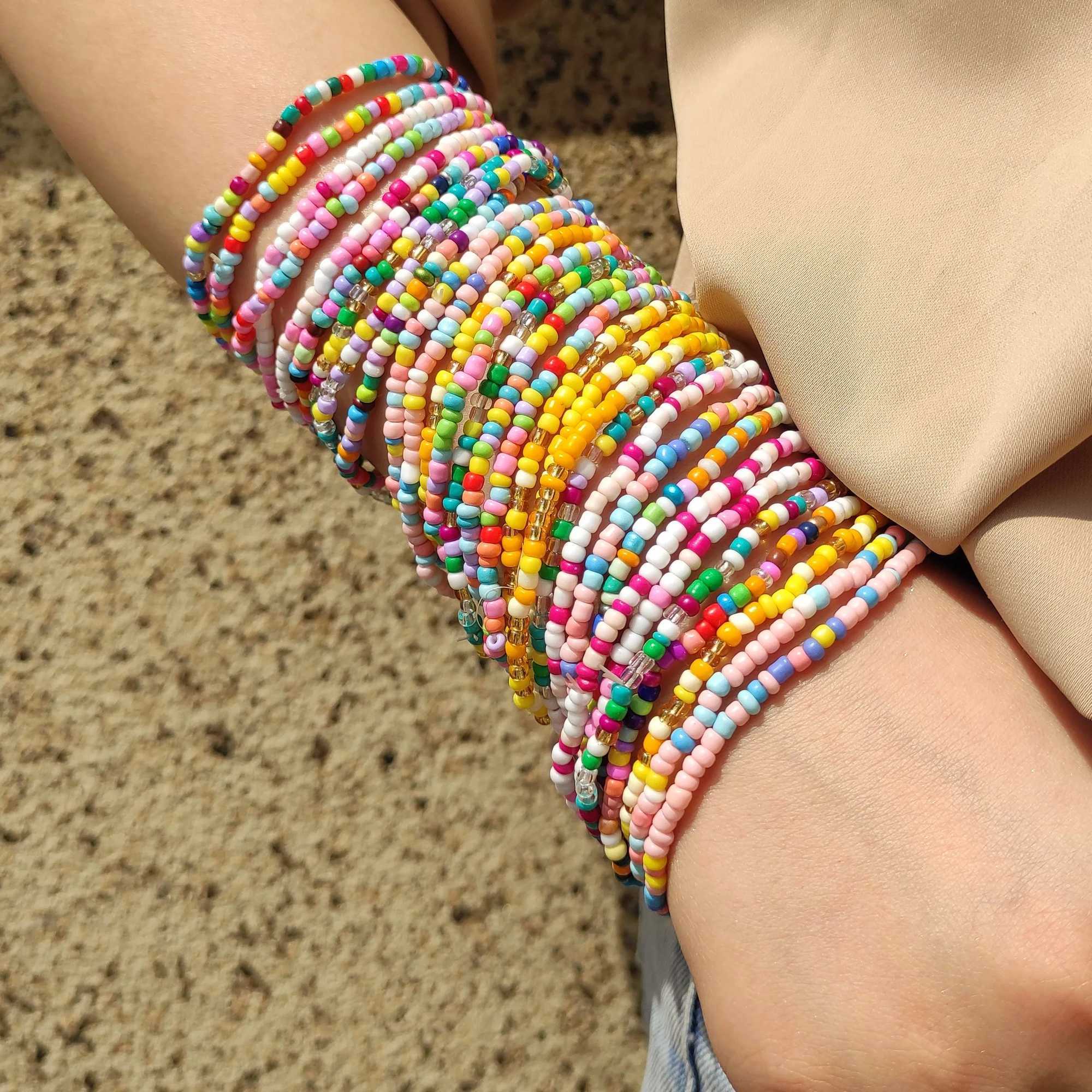 Vedawas 30pcs Beaded Bracelets Bohemian Style Colorful Beads Simple Stretchy Strand Summer Beach Vacation Party AccessoriesX240921