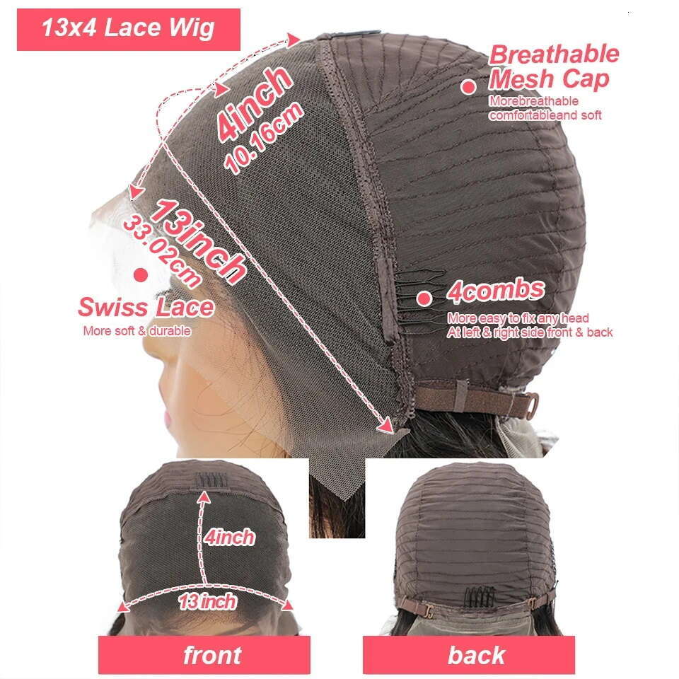 Reddish Brown Front Straight 13x4 Colored Human Hair Wigs 180% Full Density Copper Red Lace Frontal Wig