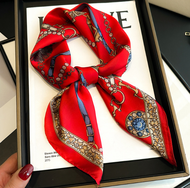 20style Simple Striped Silk Scarf for Women Polyester Scarves Letters Print Flower Imitate Silk Scarf Headband Square Neck Scarves 70 X 70 Cm