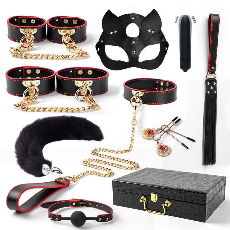 SM Alternative Fun Genuine Leather Set SP Leather Clap Collar Handcuffs Binding Adult Products Ten piece Set Storage Box Hair Collection