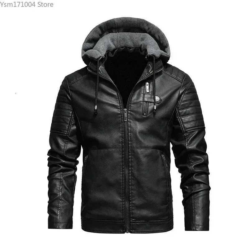 Winter Men's Leather High-Quality Men Cashmere Thicken Warm Street Motorcycle PU Jacket Korean Fashion Mens Hooded Coats