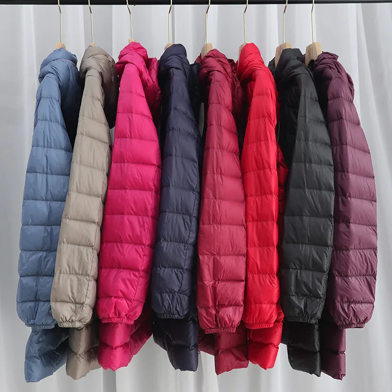 Hat detachable hooded down jacket winter womens lightweight white duck down jacket Parkas womens long warm large-sized inflatable jacket 240913