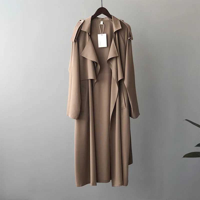Spring Autumn Trench Coat Loose Single Breasted Woman Korean Version Fashion Long Lace Up Commuting Retro British Style SolidX240921