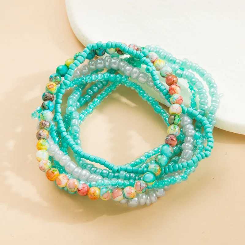 Boho Rice Bead Bracelet Hand Color Charm Bracelet For Women Layered Crystal Bracelets Cute Jewelry Simple Fashionable AccessoryX240921