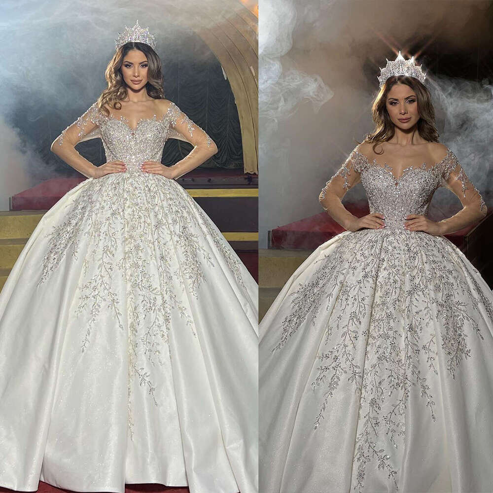 Romantic Sheer Neck Wedding Dresses Illusion Long Sleeves Bridal Gowns Custom Made Lace Appliques Vestido De Novia