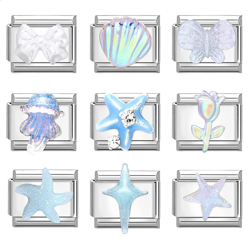 Charm Bracelet Shine Starfish Sea Shell Star Fit 9mm Italian Link Stainless Steel Jewellery Diy Making Gifts 240919