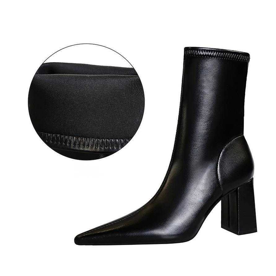 CMM Fashion Simple Sexy Nightclub Slim Thick Heel High Heel Pointed Winter Slim Boots Womens Short Boots